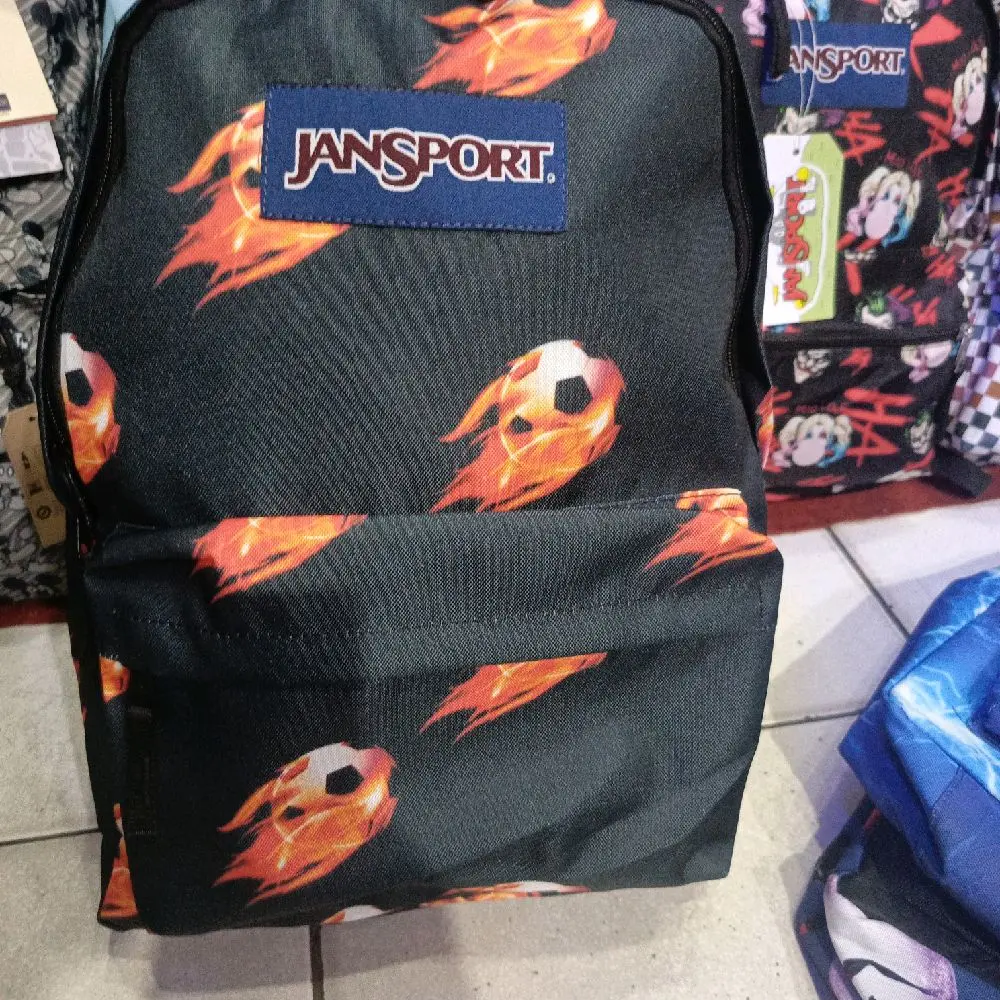 ransel jansport premium motif bola api ada tag resleting js