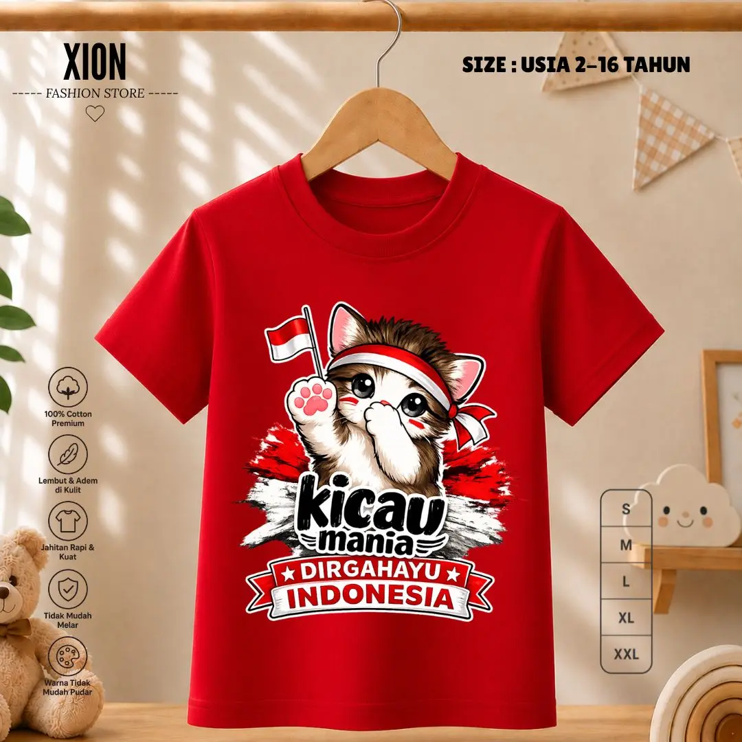 KAOS ANAK MERAH PUTIH DIRGAHAYU RI  KAOS ANAK MOTIF 17 AGUSTUS PREMIUM KAOS VIRAL USIA 2-16 TAHUN
