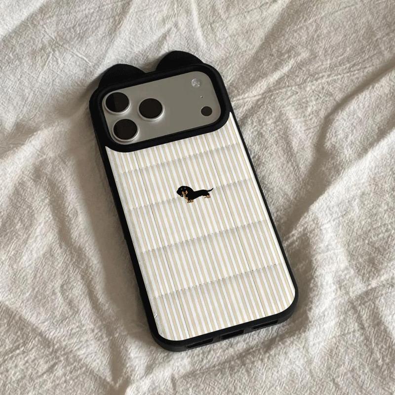 Chó xúc xích kẻ sọc màu be phù hợp với ốp lưng iPhone18promax/16/15/12, vỏ bảo vệ 14/11/X/17pro/17promax, phong cách cao cấp, bền đẹp, cá tính cho 16plus/16pro
