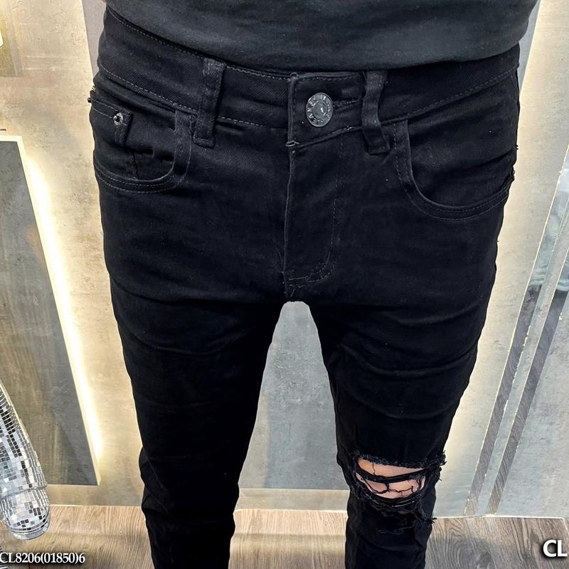 882066 Quần jean nam đen rách gối đính đá chất quần bò nam chất denim co dãn 4 chiều ống côn