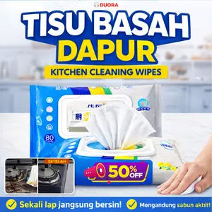 DUORA Tisu Basah Dapur 80pcs Pembersih Minyak dan Kotoran untuk Kompor Meja Kitchen Set Serbaguna