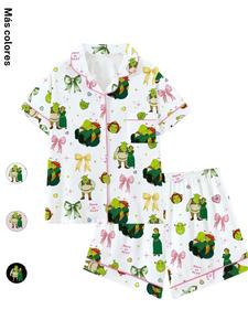 Conjunto de pijama de Shrek con lindo cuello con lazo y manga corta, ropa de dormir cómoda para todas las estaciones, regalo de Fiona, corte holgado