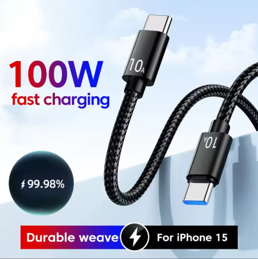 10A Dual Type C Data Cable PD100W Fast Charging USB Type C Cable for iphone 15 Samsung Xiaomi Huawei Phone Charger Data Cord