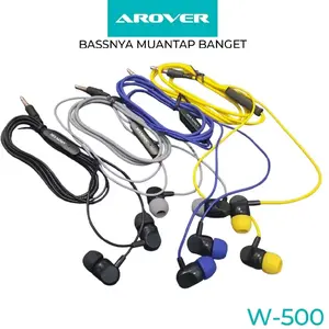 Arover W-500 Earphone Bassnya Muantap Banget dengan Pilihan Warna Hitam, Biru, dan Kuning