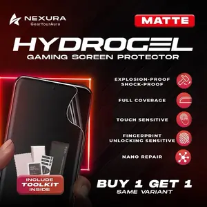 NEXURA Hydrogel Matte Anti Gores Gaming Untuk Semua Tipe HP | Anti UV, Tahan Air, Penyembuhan Otomatis, Buy 1 Get 1 (WAJIB NOTES TIPE HP)
