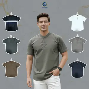 Baju Koko Kurta Pria Muslim Pendek Abu Kehijauan