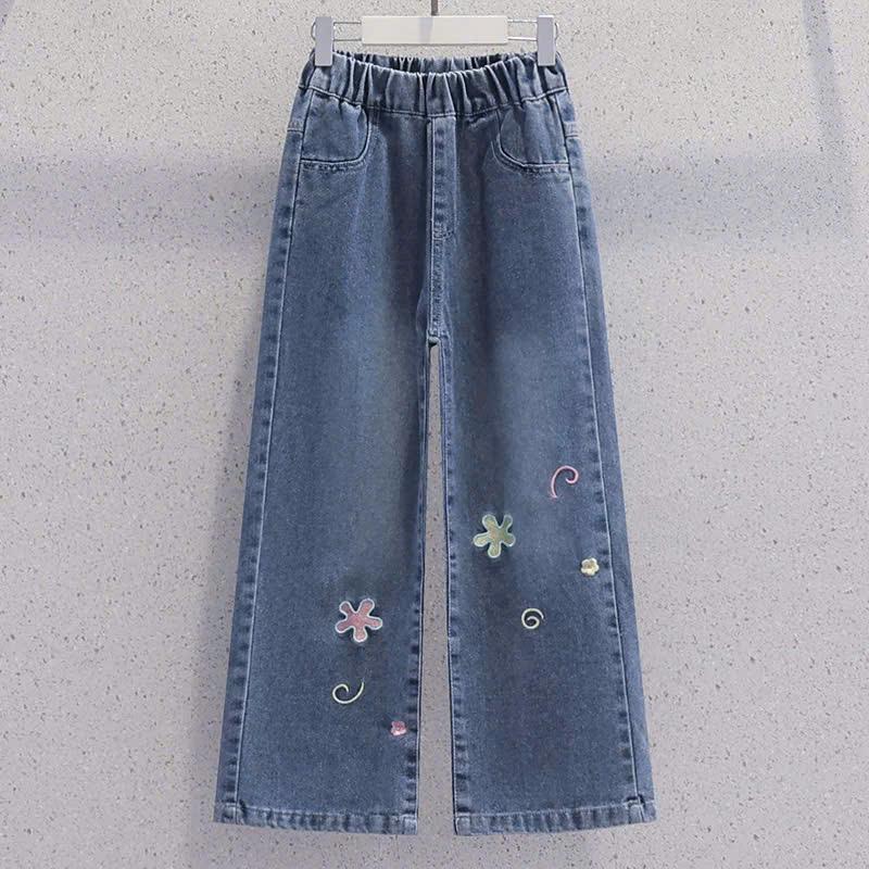 Quần Jean Sao Hồng Tim Và Hoa Cho Bé Gái Form Đứng Phía Trước Giả Cúc Phía Sau Cạp Chun Màu Xanh quầnốngloe nữ Pants Women quần  ống rộng đen Ong 