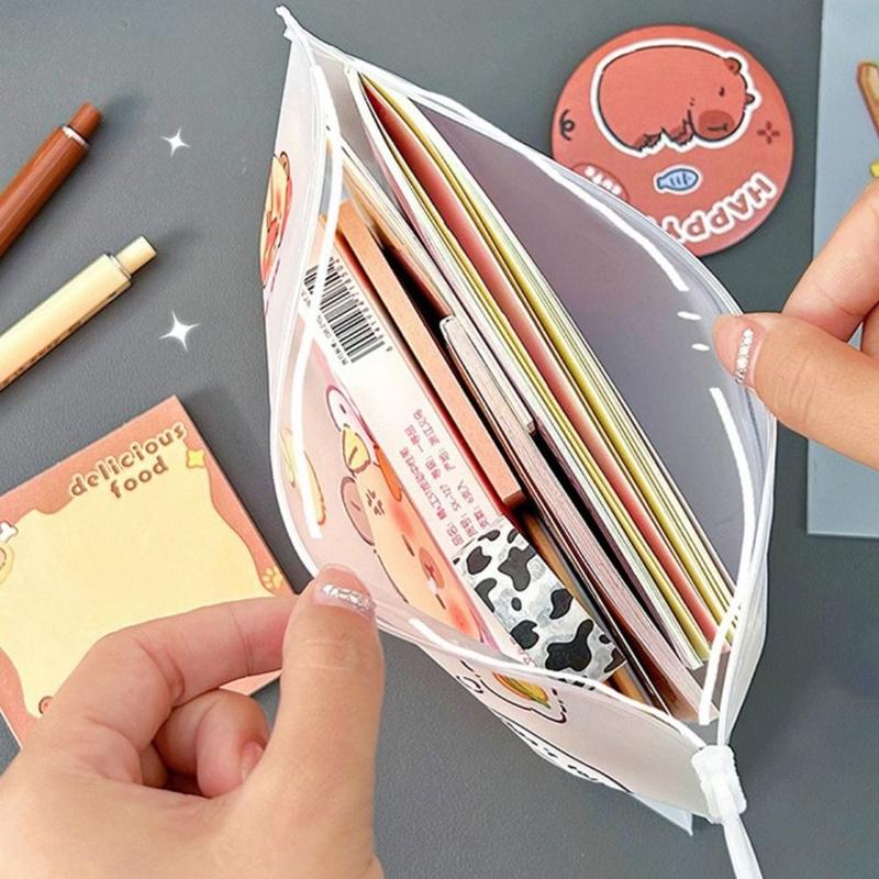 Roblue New PVC Capybara File Bag Cute Cartoon Transparent Test Paper Storage Pouch Light Large Opening School Supplies Student 4