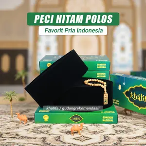 Peci Hitam Polos Dewasa Anak Kopiah Haji Muslim Songkok Favorit Pria Khalifa