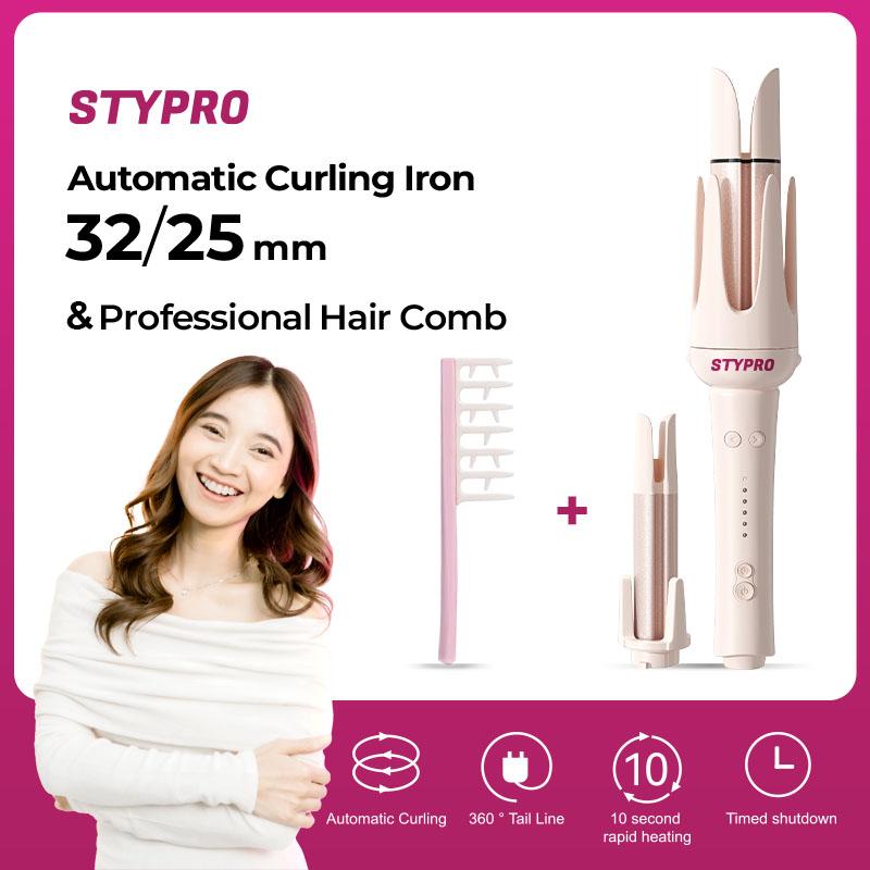 STYPRO Multi In One Automatic Curling Iron Pink 25mm+32mm + Professional Hair Care Comb | Catokan Keriting Otomatis Hair Styler Curly | Sisir Tanduk Sisir Rambut Keriting ST-40014002 0