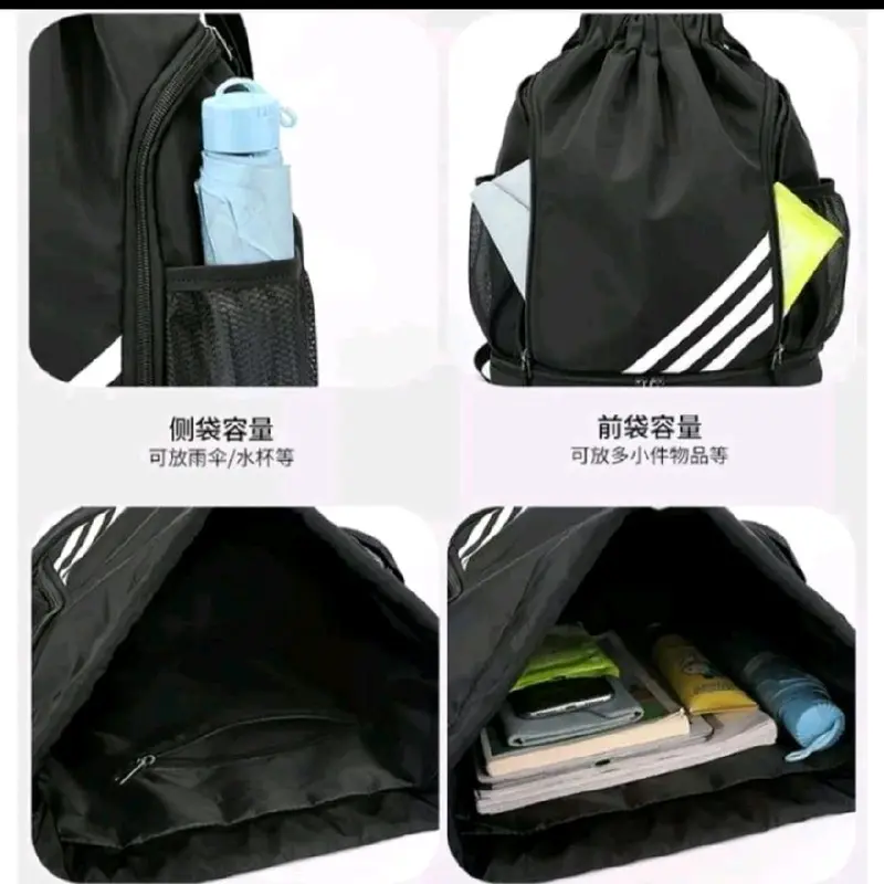 Tas Serut Polos Bahan Satin Tahan air Pria Wanita Travel Mudik Hitam 3