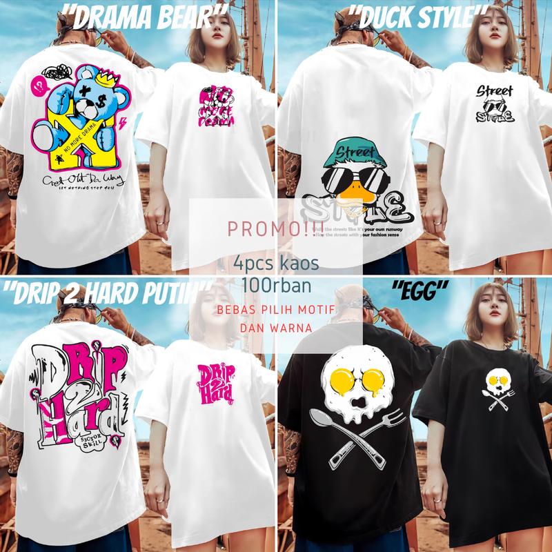 PAKET 4PCS 100RIBU UNISEX BISA CEWE COWO BEBAS PILIH MOTIF DAN WARNA 100% KATUN Combed Distro Nyaman Motif 6
