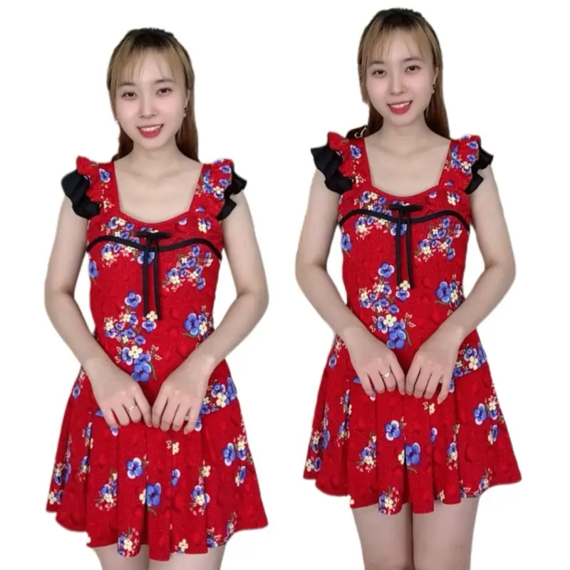 Bộ đùi váy nữ có quần phía bên trong kèm hai túi, TAY CÁNH TIÊN 2 LỚP, thun aty mặc mát 38kg đến 74kg