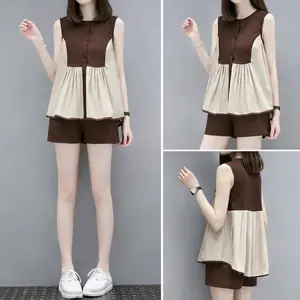 Setelan Baju Santai Wanita – Atasan tanpa Lengan & celana pendek – Outfit Harian Simple