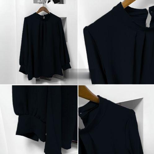 Blus Wanita Crinkle Airflow Kancing Jamur Belakang Modern Ringan Sejuk Nyaman Elegan Anggun Praktis Baju Atasan Dewasa Panjang Cantik Tangan Lembut Unik 4
