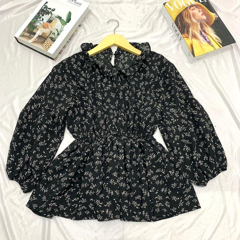 FLORAL OLLA BLOUSE MOTIF BUNGA ATASAN PINGGANG KARET / BLOUSE KOREAN VINTAGE Wolfis Wanita Atasan Panjang Baju  Cewek Dewasa olla blouse korean style Casual 8