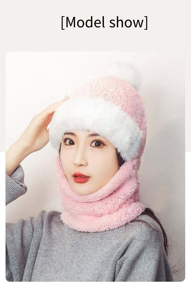Product Introduction of Winter Women's Warm Windproof Hat with Ear Protection Korean Style Neck Warmer Integrated Hat Outdoor Cycling Travel Warm Plush Hat 8