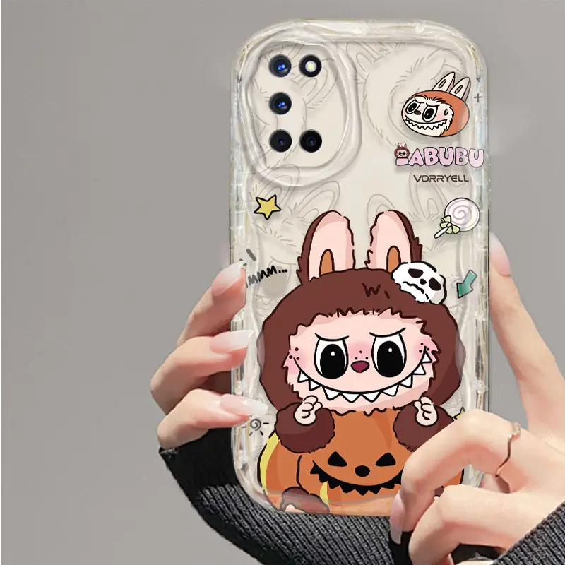 Untuk OPPO A52 A72 A92 CPH2059 CPH2061 CPH2069 CPH2067 Casing Pelindung Ponsel Labubu Casing pelindung tepi 3D Model wanita yang modis Selebriti internet Gaya penjualan panas Kamera cakupan penuh Bahan silikon Kartun Anti-selip