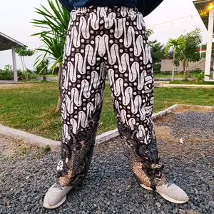 Celana Boim Panjang Dewasa Jumbo Katun Hitam Batik Printing Santai Nyaman - Karet, Standar Standar Karet