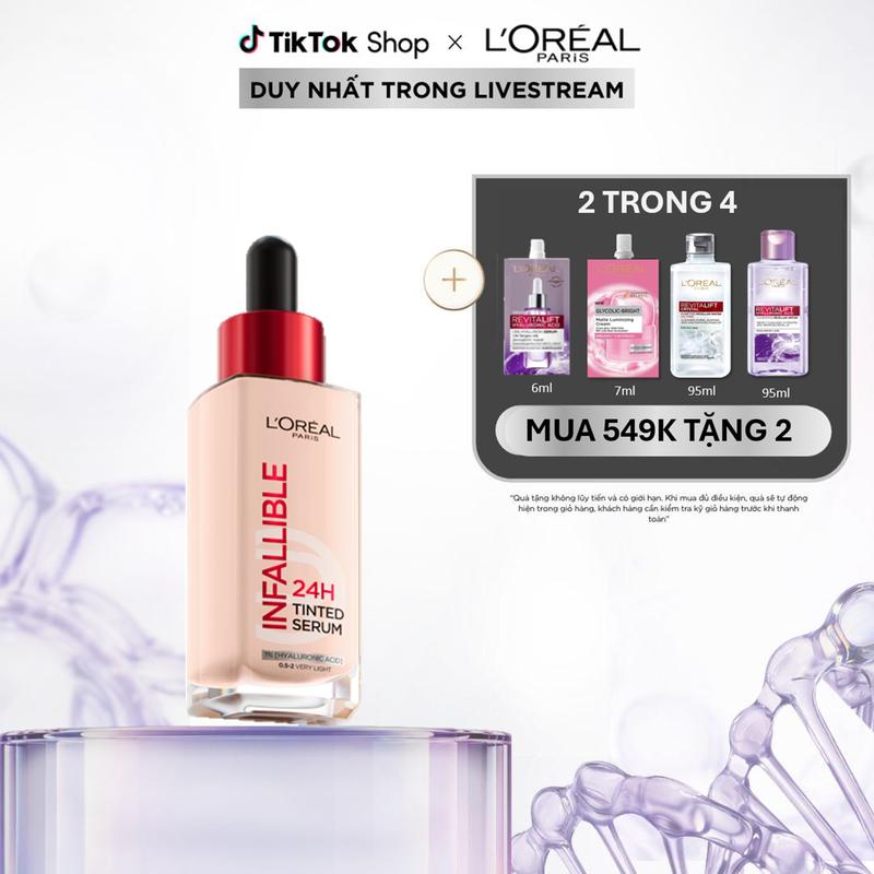 Kem nền dạng serum 24h căng mướt, tự nhiên L'Oreal Paris Infallible 24H Tinted Serum (1% Hyaluronic Acid) 30ml