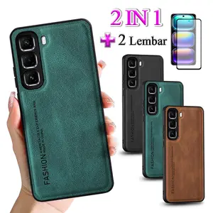 2 In 1 Casing For Infinix Hot 60 Pro Plus 60i 60 Pro 4G 50 Pro+ Pro Plus 50 Pro 4G 50 4G 5G 50i Smart 9 Kotak Kulit Minimalis Dengan Film Keramik Layar Protektif