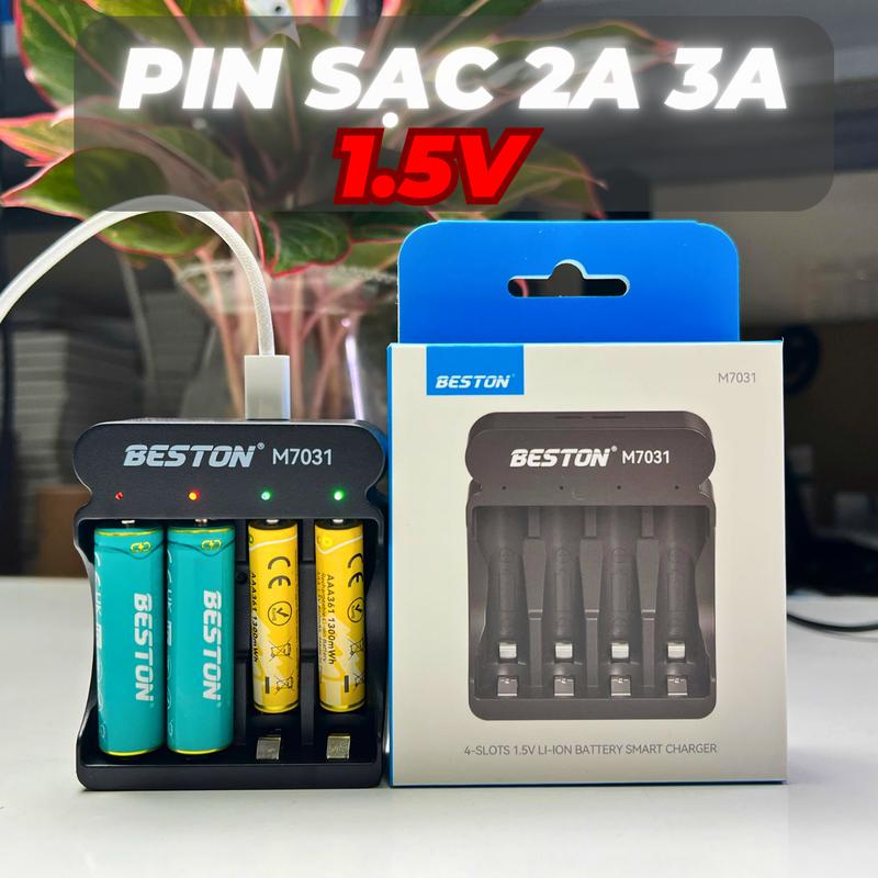Beston Pin Sạc AA AAA 1.5V M7031 Bộ Sạc Thông Minh Tự Ngắt Khi Đầy Chính Hãng 4-SLOTS 1.5V Li-Ion Battery Smart Charger