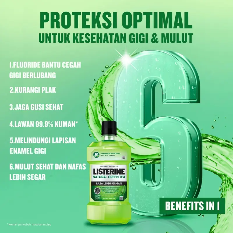 Listerine Green Tea Mouthwash/ Obat Kumur 500 ml - Isi 2 1