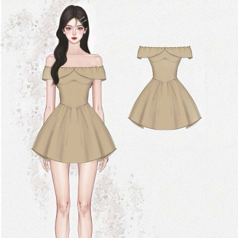 XẢ KHO Váy trễ vai kaki dáng ngắn xoè bồng đầm xoè phong cách tiểu thư dilyshop - V119