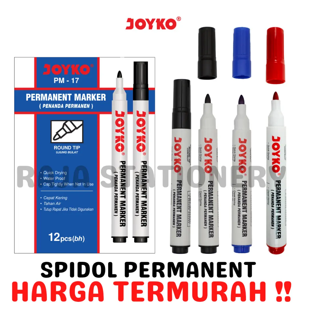 Joyko Permanent Marker Round Tip BLACK BLUE RED / Spidol Permanen Joyko HITAM BIRU MERAH PM 17 PM-18 PM-19