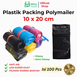 Plastik Polymailer 10x20 cm isi 100 pcs Packing Online Shop Hitam Semi Glossy Kantong Lem Seal Amplop 10 x 20