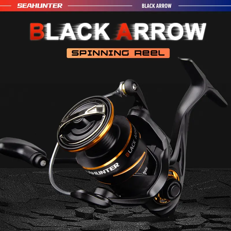 SEASIR x SEAHUNTER BLACK ARROW 1000-3000 Reel Pancing Putar, Power Handle Reel Tahan Air Kumparan Dangkal Aluminium, Bantalan Bola 5+1, Rasio Gir 5.2:1, Tarikan Maksimal 13KG, Gir Utama Logam Tarikan Kuat Lebih Halus Berkualitas saltwater Laut 6