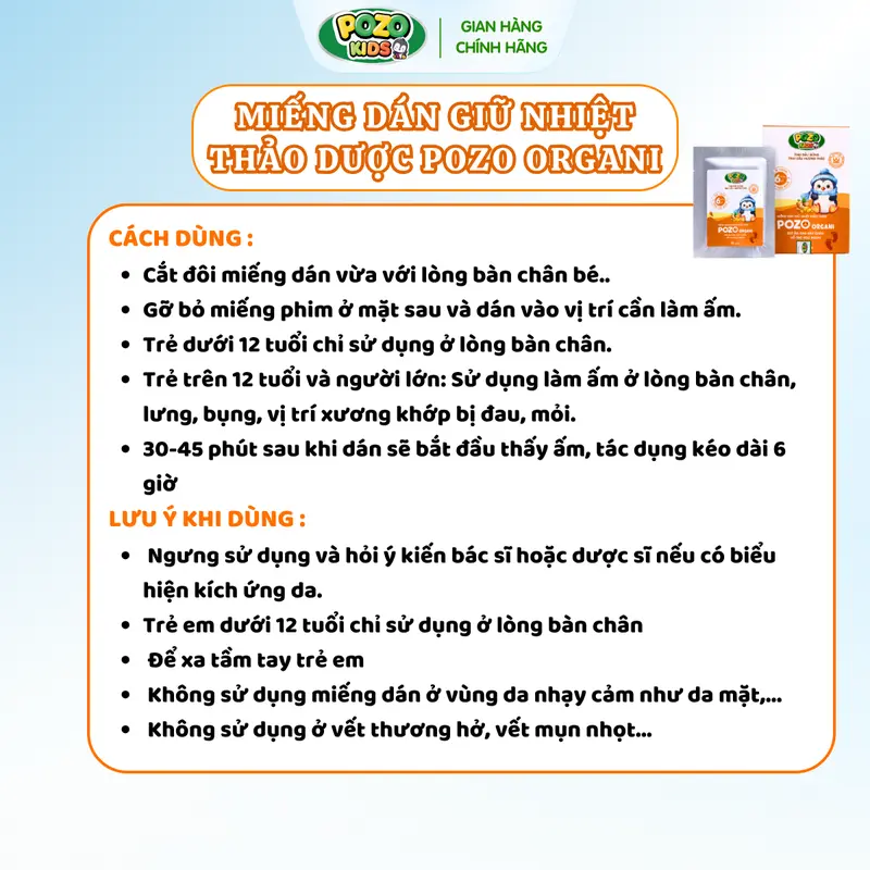 Miếng Dán Giữ Nhiệt Thảo Dược POZO ORGANI - Giữ Ấm Gan Bàn Chân, Hỗ Trợ Ngủ Ngon, Phòng Cảm Lạnh, Hỗ Trợ Lưu Thông Khí Huyết - Hộp 20 Miếng 2