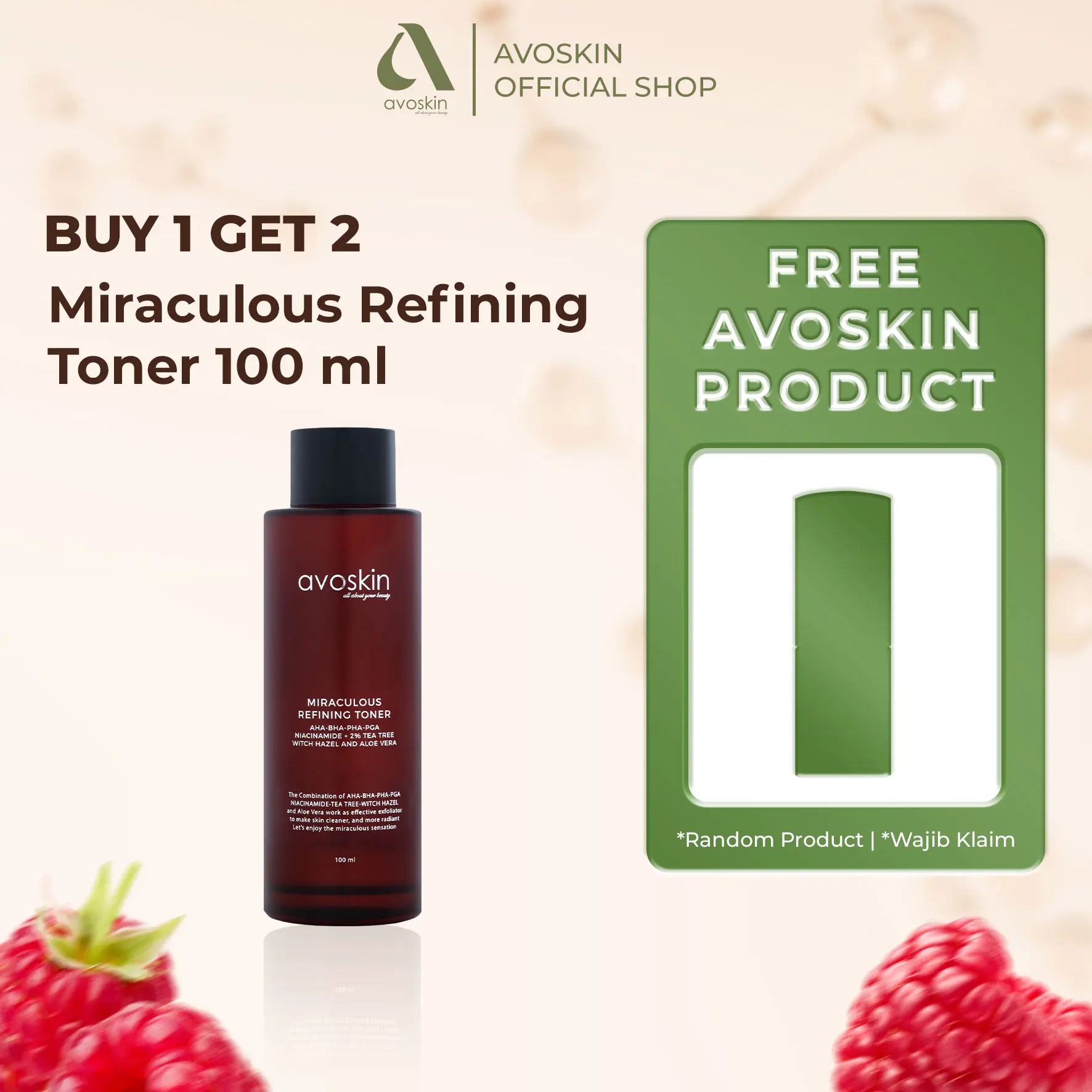 [Buy 1 Get 2] Toner Avoskin Miraculous Refining 100ml-AHA BHA PHA-Eksfoliasi Kulit (NFS Product by Claim)