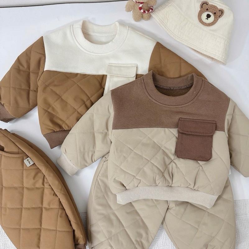 [BeHan] Set bộ nỉ bông mềm phối phao trần bông cho bé 8-21kg mặc thu đông - 25B126