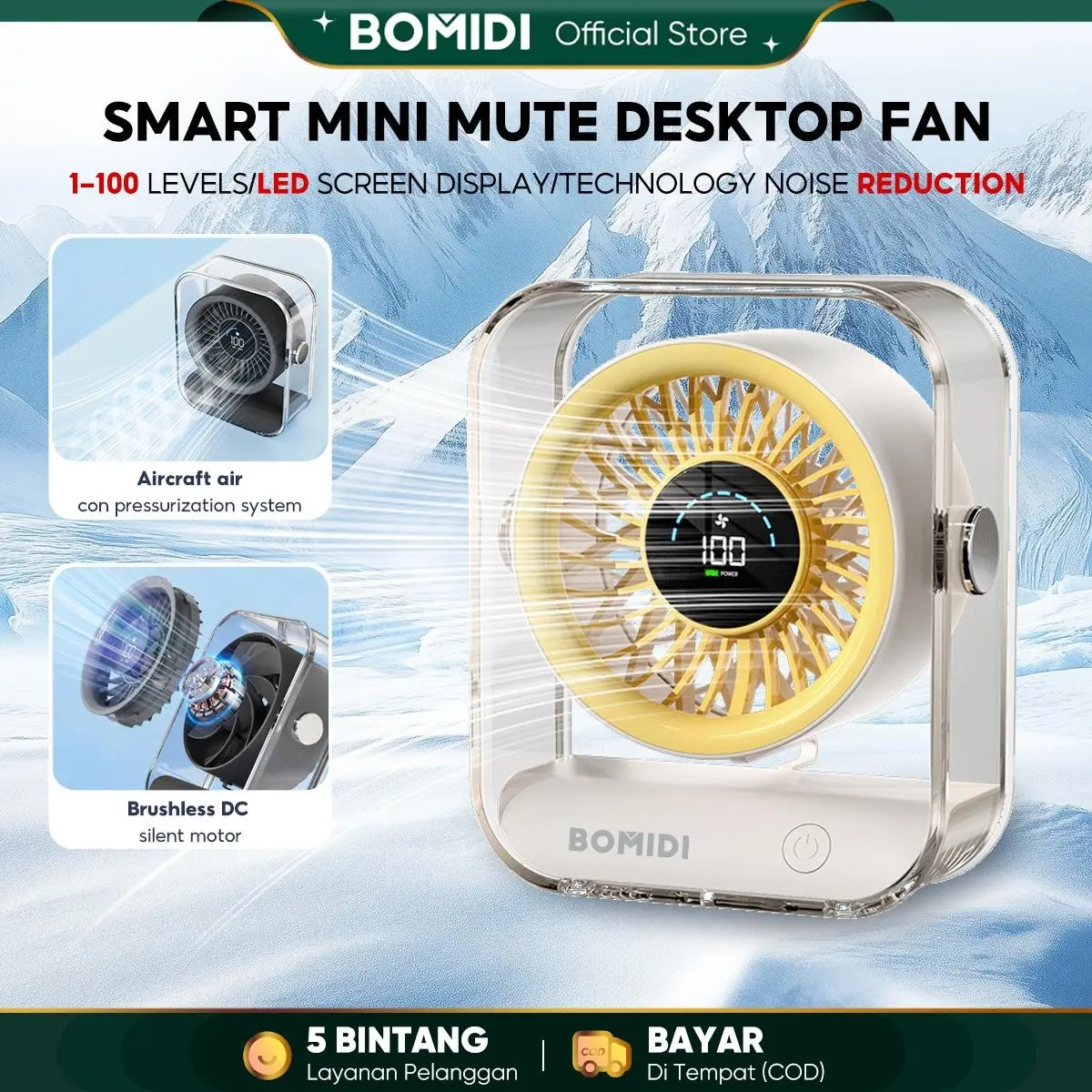 【COD】Bomidi Mini Kipas Angin DF03 5 Gear Wind 3000mAh Kipas Portable LED Display portabel Fan dengan Teknologi Pengurangan Kebisingan dan Sistem Tekanan Udara Pesawat