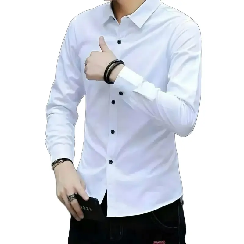 Kemeja Pria Lengan Panjang Polos Baju Casual Slimfit Hitam Kerah Cowok Formal Basic 1