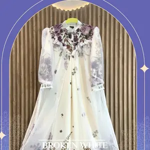 RHS- Michelle gamis ceruty motif Mix Tricot organza/ gamis lebaran simple cantik busui jumbo