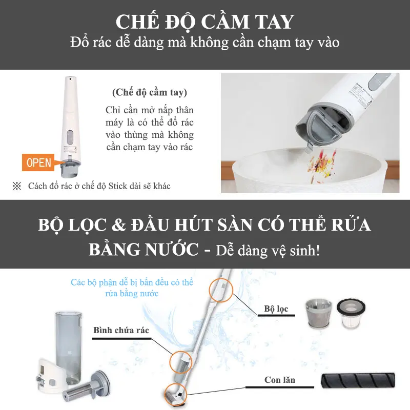 Máy hút bụi không dây Qrachic công nghệ hút xoáy cyclonic sạc pin, làm sạch nhà cửa, xe hơi 7