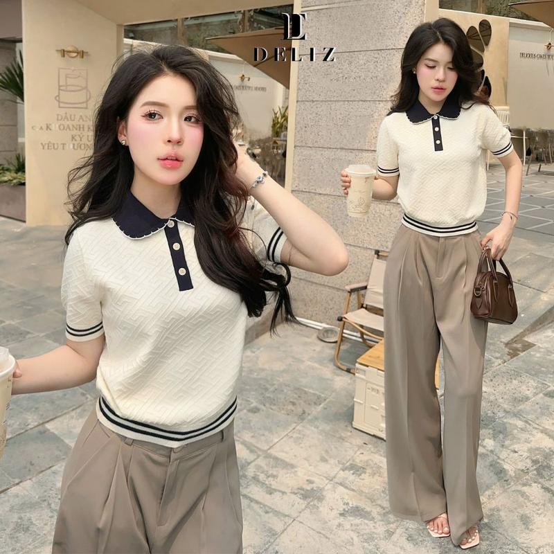 Áo polo nữ thiết kế cổ sen mùa hè tông màu pastel kiểu dáng ngắn tay basic DELIZ - PL30