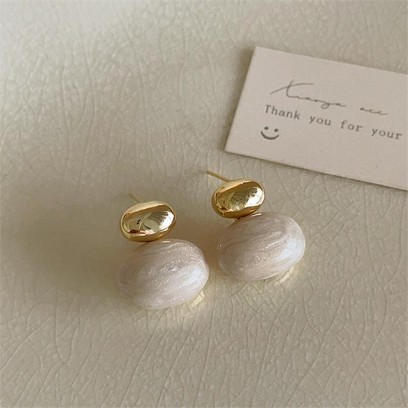 French Elegant Gold Color Bean Spliced Metal Drop Earrings for Korean Fashion Jewelry Party Women's Summer Accessorie 4