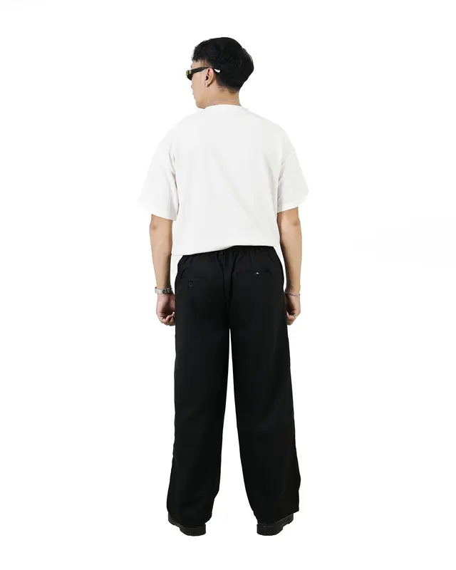 JINSYOU - Celana Trouser Wide Pants Hitam Loose Relaxed Pinggang Karet nyaman Lebar 4