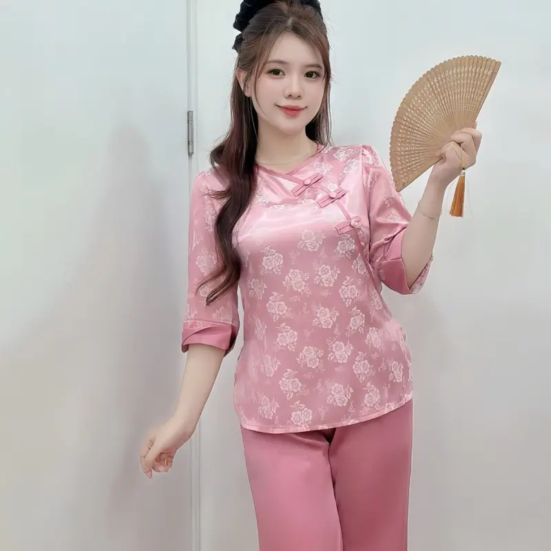 L10 Bộ lam pháp phục đi chùa chất lụa gấm phối latin mềm nhẹ, thoáng mát, có túi quần, chuẩn phom size 40-75kg bộ  ngủ