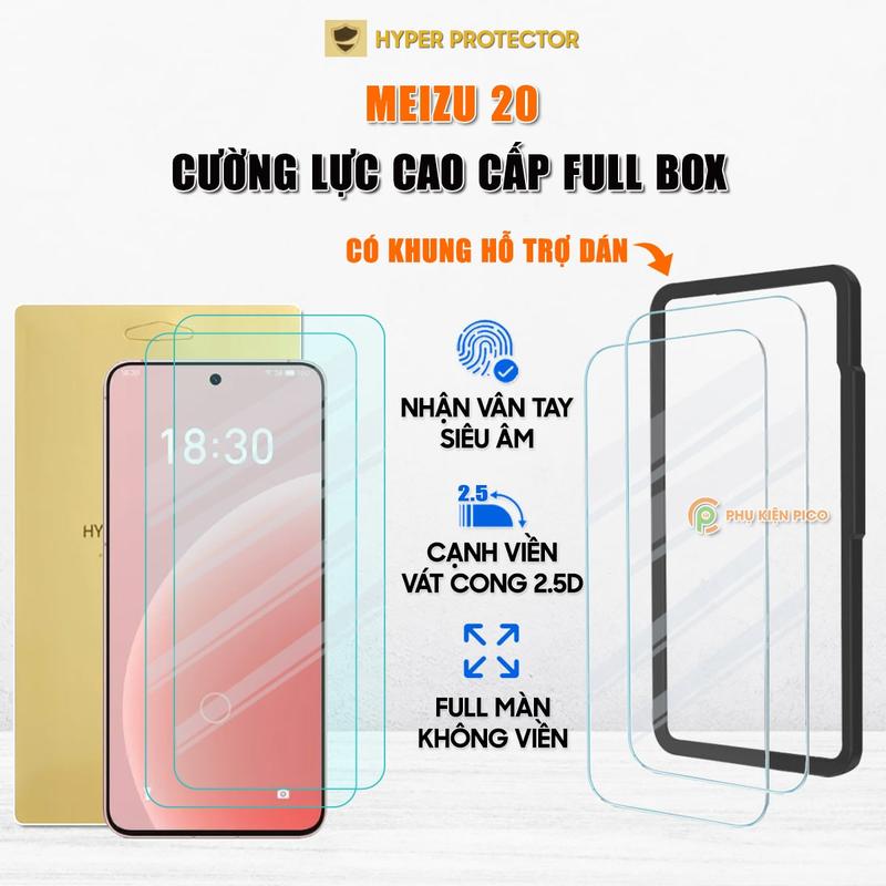Kính cường lực Meizu 20 trong suốt full màn hình không viền nhận vân tay siêu âm HYPER