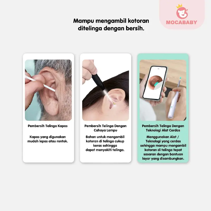 Mocababy Pembersih Telinga Mocababy dengan LED dan Kamera Pembersih Telinga untuk Bayi dan Anak-anak Kuping Korek Ear Removal Kotoran 2