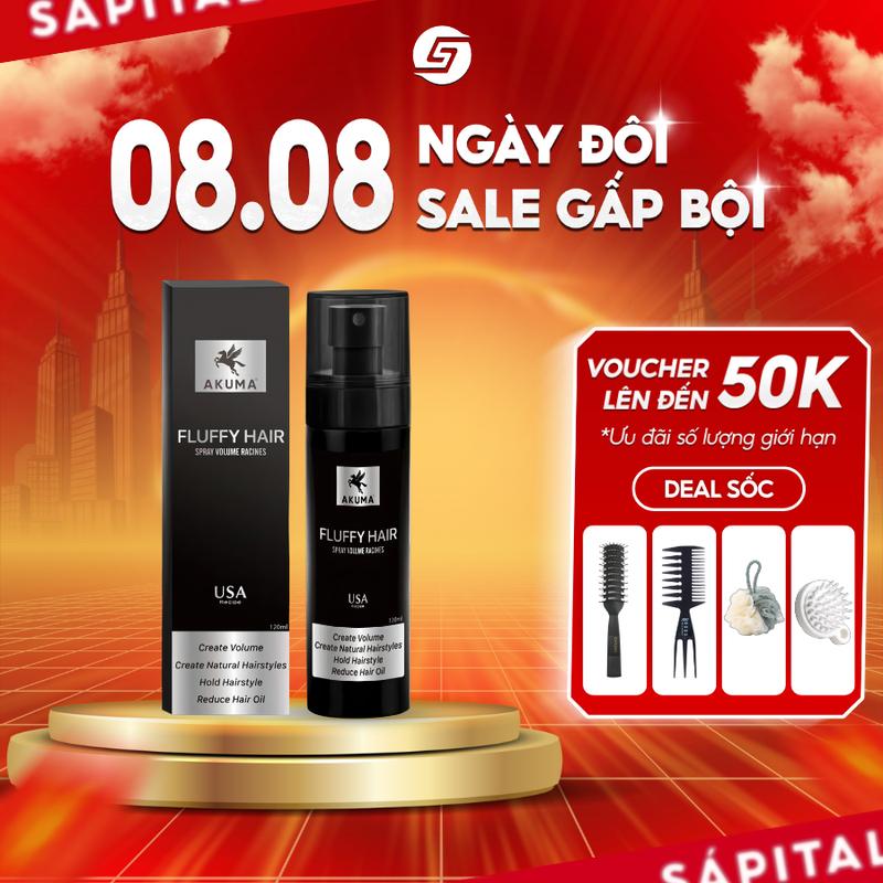 Xịt tạo phồng Akuma Fluffy Hair 120ml giúp tóc bồng bềnh - Tạo độ phồng tóc, kiềm dầu tốt, phù hợp cho cả nam và nữ