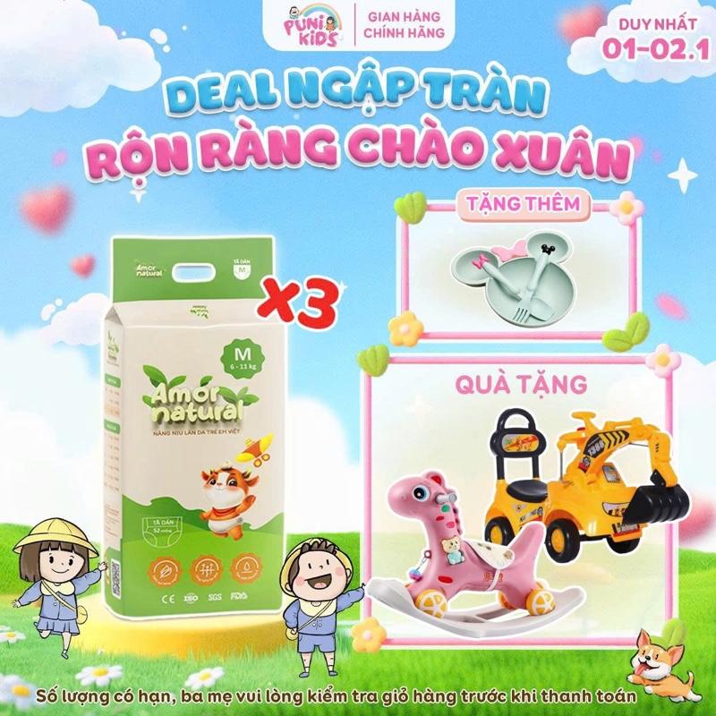 3A TẶNG XE CHÒI CẨU NGỰA BẬP BÊNH COMBO 03 BỊCH TÃ BỈM VIỆT AMOR NATURAL dán quần bỉm Việt chất lượng mỏng nhẹ thấm tốt size NB - 4XL cho bé