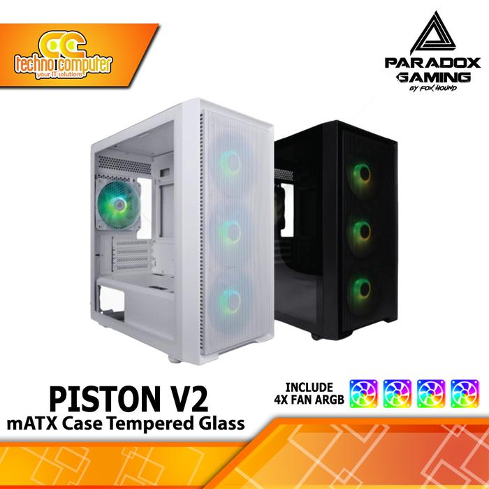 Gambar CASING PARADOX GAMING PISTON V2 - Mid Tower mATX Case Tempered Glass (Free 4x ARGB Fan) dari Techno Computer Bali Kota Denpasar Tokopedia