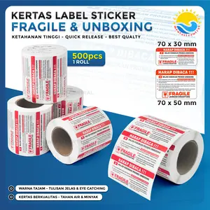 Label Sticker FRAGILE Wajib Video Unboxing Stiker Jangan Dibanting - 70X30 70X50