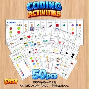 50 lembar Worksheet Coding Anak kertas aktivitas untuk PAUD TK SD HVS A5
