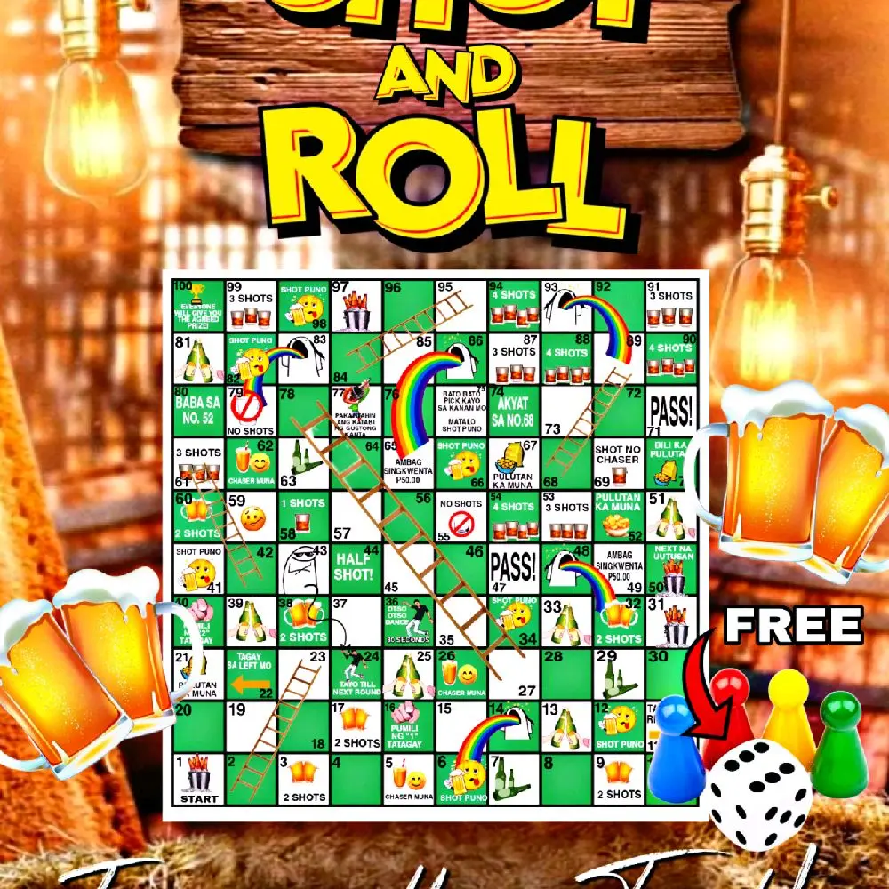 Shot and Roll Dice Game for Adults / Shot and Roll / Snake and Ladder Design for Adults